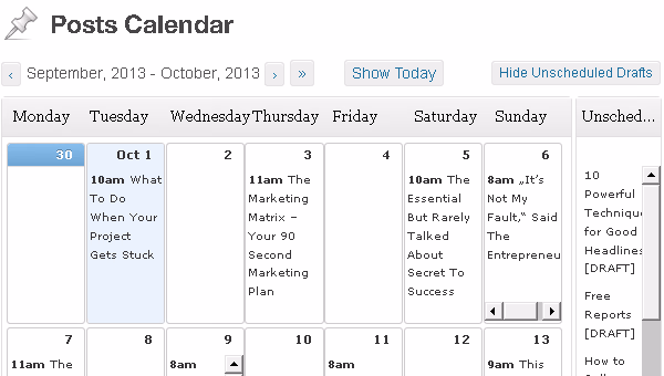 Screenshot WordPress plugin Editorial Calendar